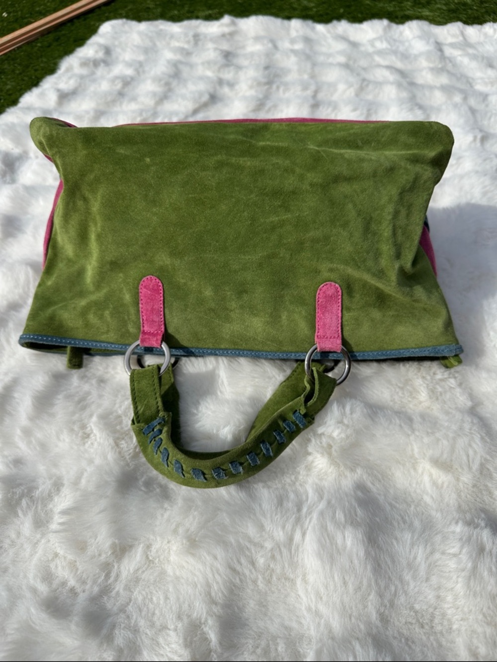 Claudia Firenze Italian leather suede purse handbag pink green blue - Picture 4 of 14